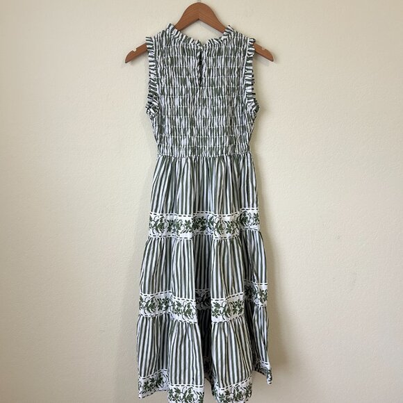 Crown Ivy Dress Womens 4 Sage Green Floral Striped Smocked Sleeveless Midi - Picture 7 of 9